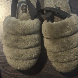 UGG Gray Plush Slippers Open Back